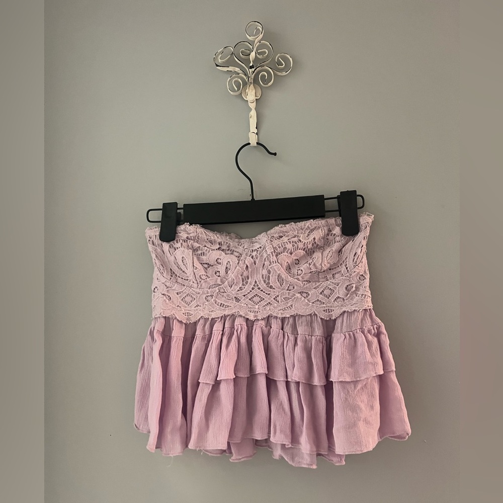 Free People Lavender Lace Corset Top Strapless Cropped Ruffle Cami Adella